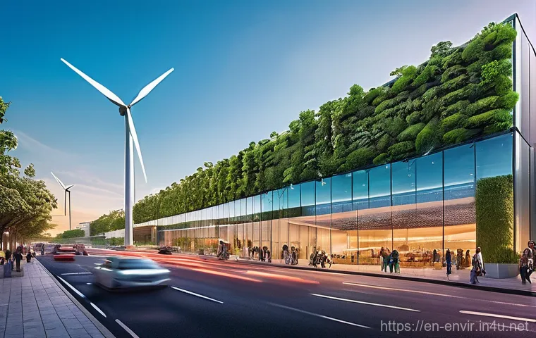 지속 가능한 개발의 정책적 접근 - **Prompt 1: A City Embracing Green Economies**
    A wide-angle, vibrant, and futuristic urban lands...