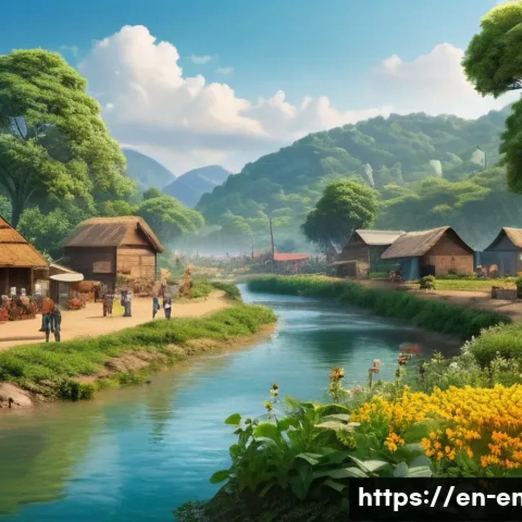 생태계 서비스의 경제적 가치 - A vibrant and detailed landscape illustrating the interconnectedness of nature and economy: lush gre...