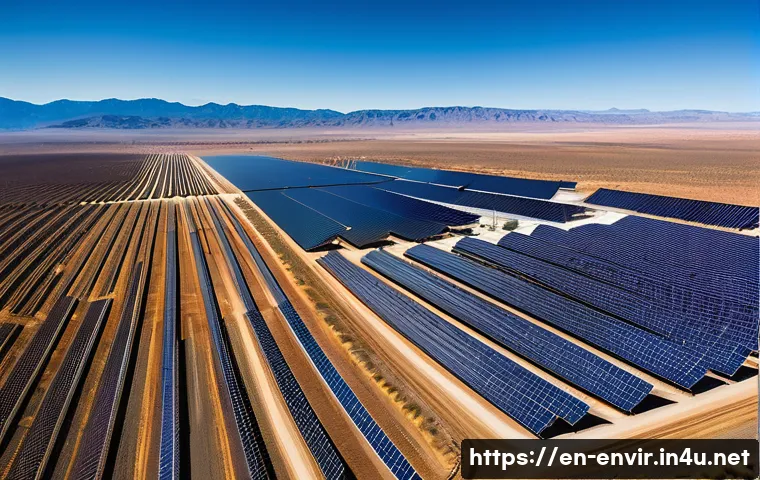 기후 변화 대처를 위한 글로벌 전략 - A vast solar farm stretching across the sun-drenched deserts of the American Southwest, featuring ro...